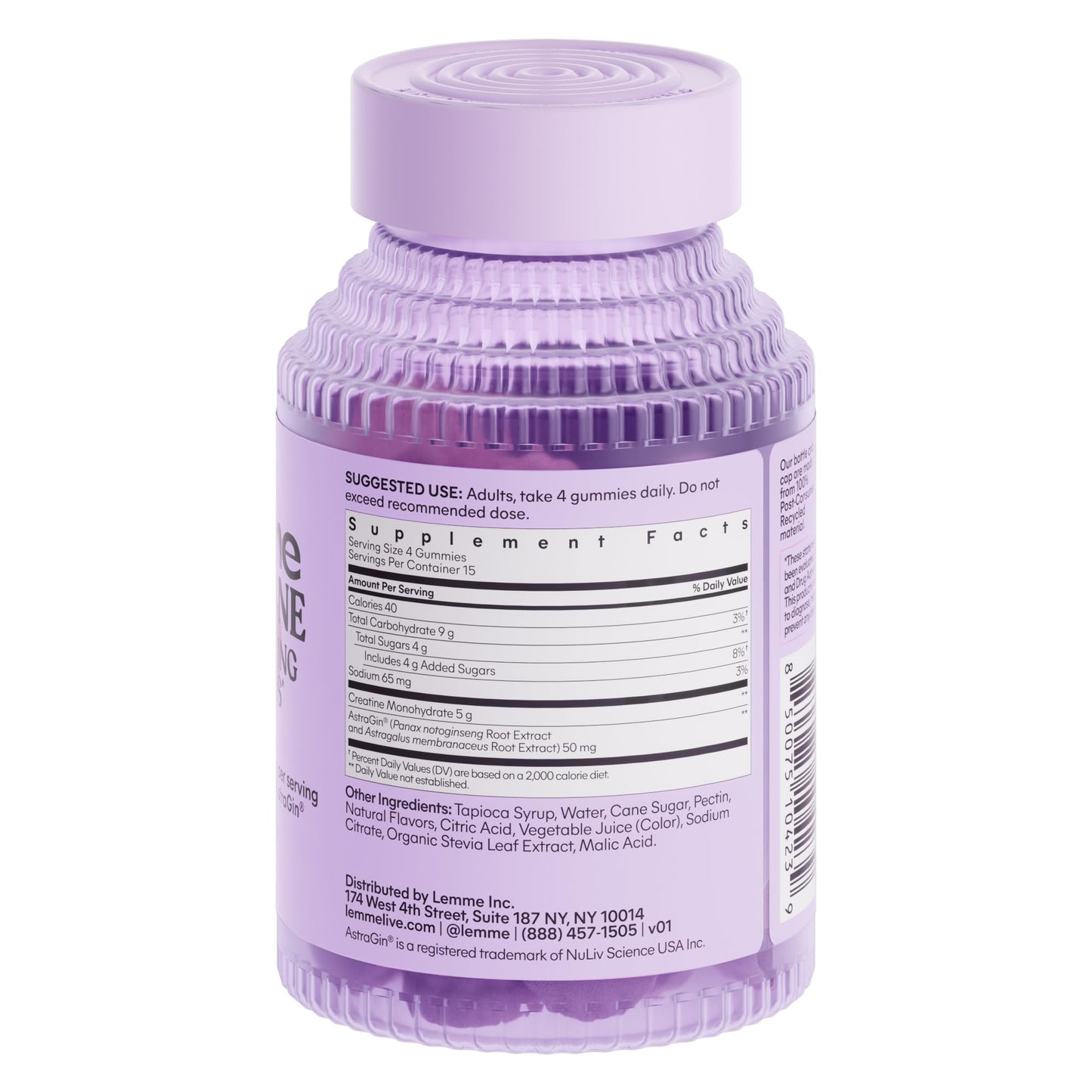 Lemme Creatine Monohydrate Gummies for Women and Men, 5g Dose to Support Lean Muscle, Strength, Recovery, Cognitive Health, w/Ginseng for Absorption - Maple Wellness Supplements