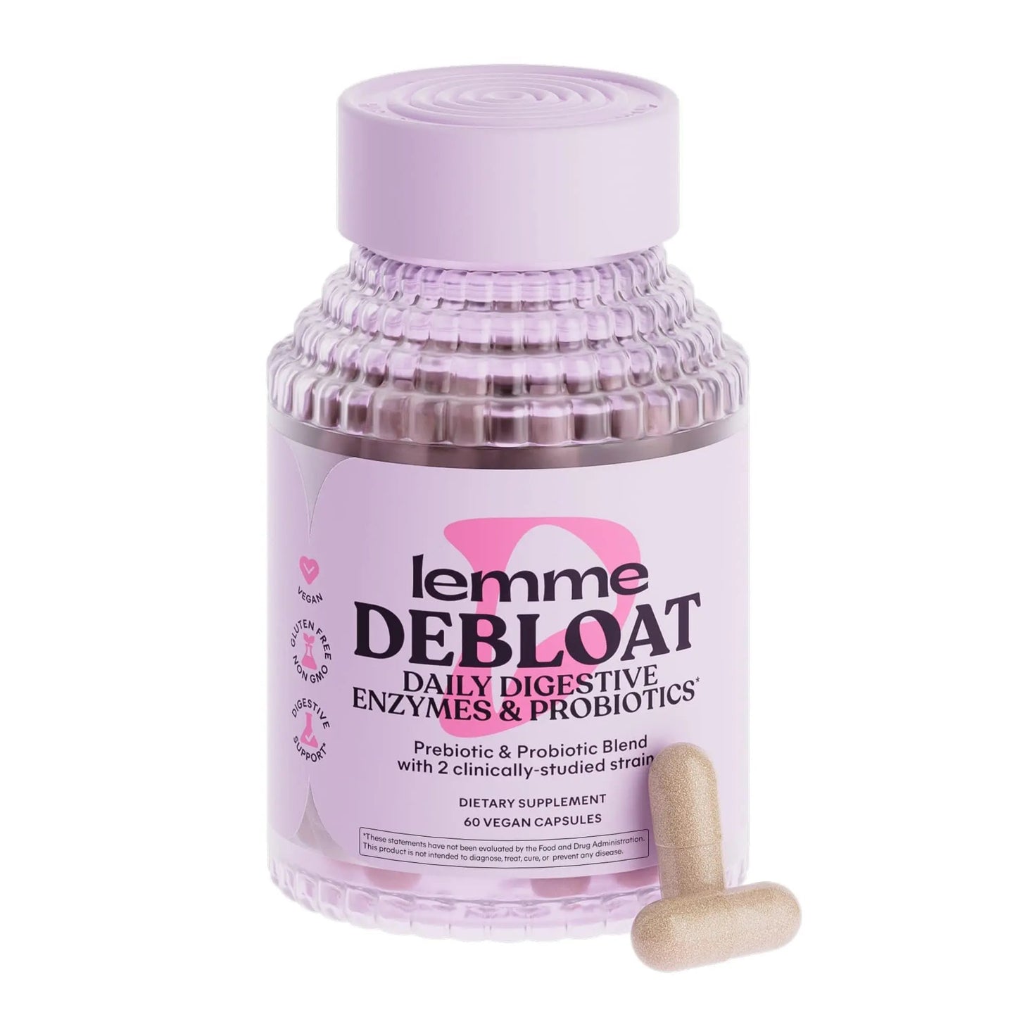 Lemme Debloat 3-in-1 Prebiotic, Probiotic & Digestive Enzyme Capsules for Bloating & Gas Relief - 2 Clinically Studied Probiotics w/5 Digestive Enzymes to Improve Digestion, Women & Men, (60 Count) - Maple Wellness Supplements