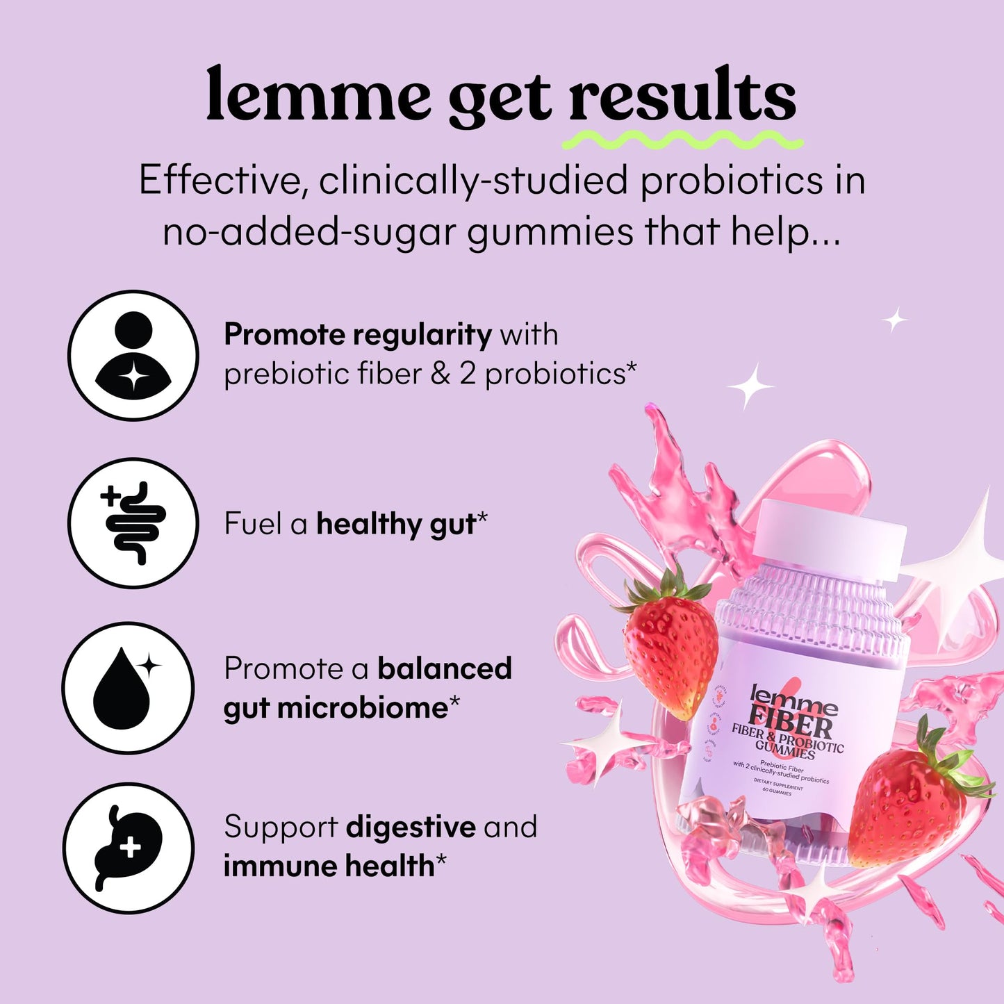 Lemme Fiber & Probiotic Gummies for Adults, Promotes Regularity & Digestive Health, No Sugar Added Strawberry Flavor, 4g Prebiotic Fiber & Clinically - Maple Wellness Supplements