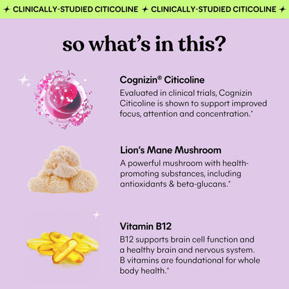 Lemme Focus Concentration & Brain Health Gummies with Cognizin Citicoline, Lion's Mane Mushroom, Vitamin B12 to Support Focus + Concentration - Maple Wellness Supplements