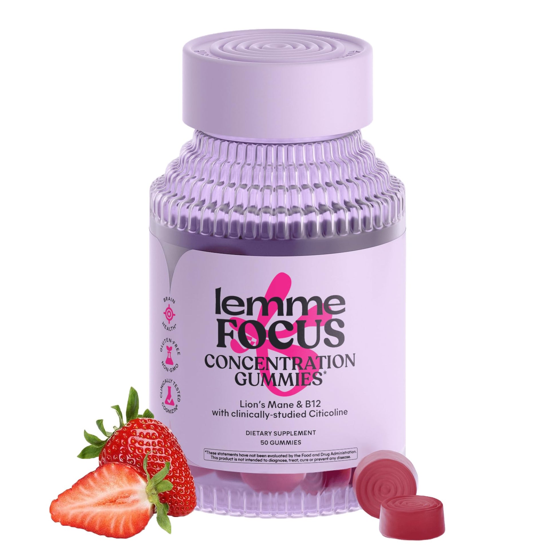 Lemme Focus Concentration & Brain Health Gummies with Cognizin Citicoline, Lion's Mane Mushroom, Vitamin B12 to Support Focus + Concentration - Maple Wellness Supplements