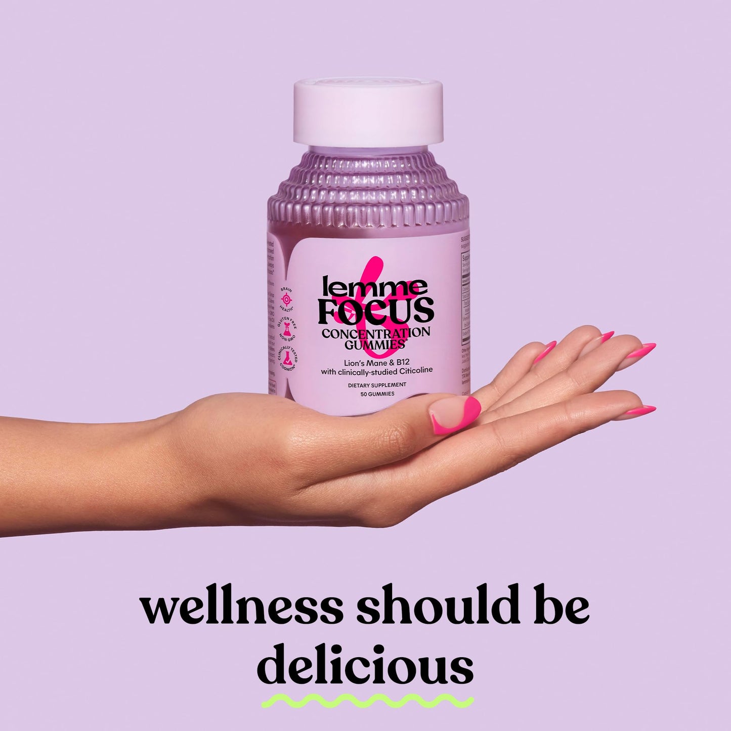 Lemme Focus Concentration & Brain Health Gummies with Cognizin Citicoline, Lion's Mane Mushroom, Vitamin B12 to Support Focus + Concentration - Maple Wellness Supplements