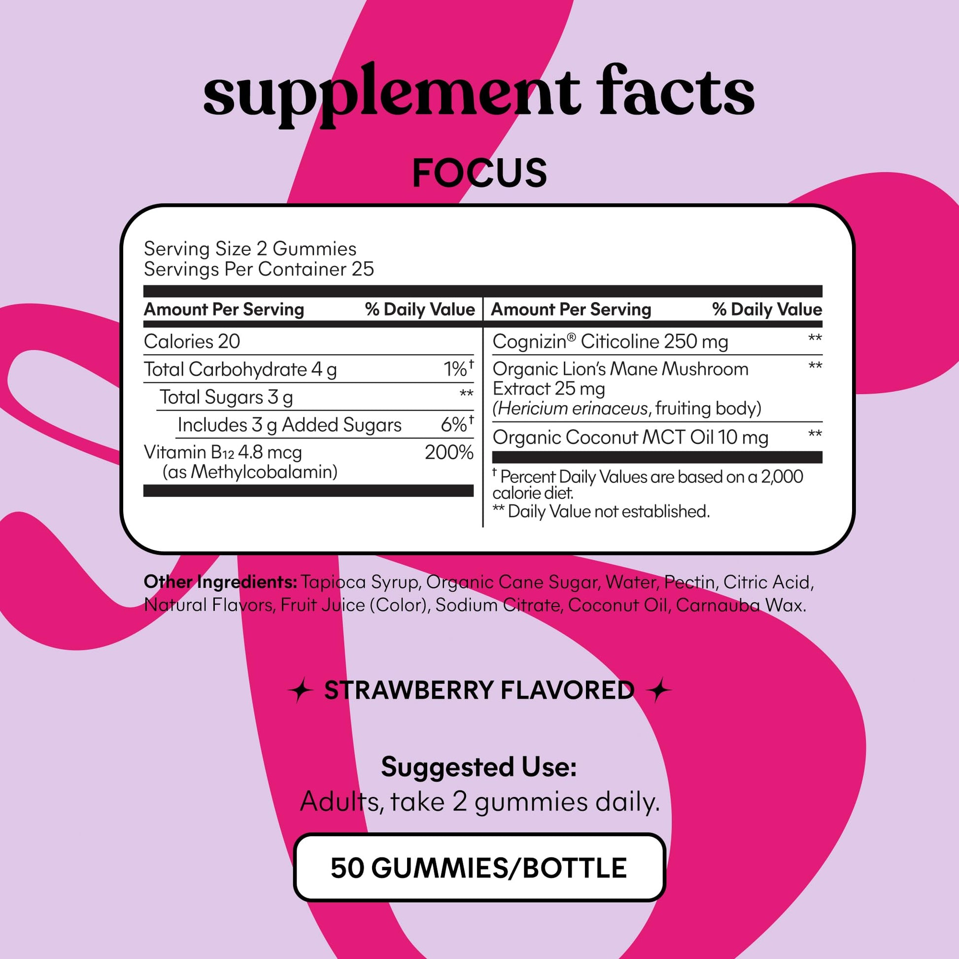 Lemme Focus Concentration & Brain Health Gummies with Cognizin Citicoline, Lion's Mane Mushroom, Vitamin B12 to Support Focus + Concentration - Maple Wellness Supplements