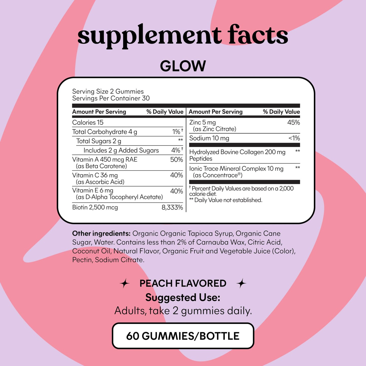 Lemme Glow Collagen Gummies for Thick Hair, Strong Nails & Healthy Skin with Multi-Collagen Peptides, Biotin, Trace Minerals, Zinc, Vitamins A, C & E - Maple Wellness Supplements