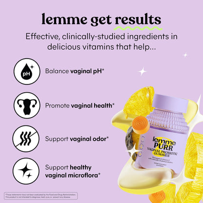 Lemme Purr Vaginal Probiotic Gummies for Women - Balanced pH, Healthy Odor, Yeast Balance & Flora Support - Maple Wellness Supplements