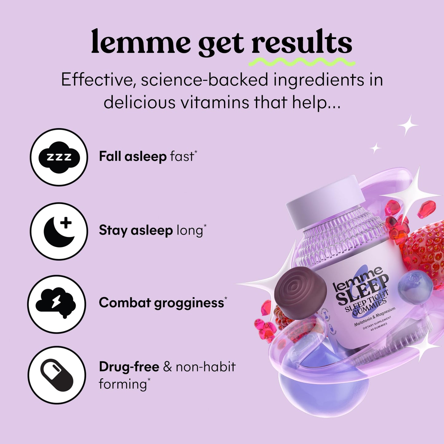 Lemme Sleep Gummies with 5mg Melatonin, Elderberry, Magnesium, L-Theanine, Chamomile and Lavender, Drug-Free Nighttime Sleep Aid, - Maple Wellness Supplements