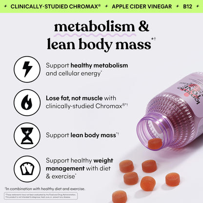 Lemme Tone Metabolism Gummies, Apple Cider Vinegar, Clinically Studied Chromium, B12, Ginger Root Extract, Promote Lean Body Mass - Maple Wellness Supplements