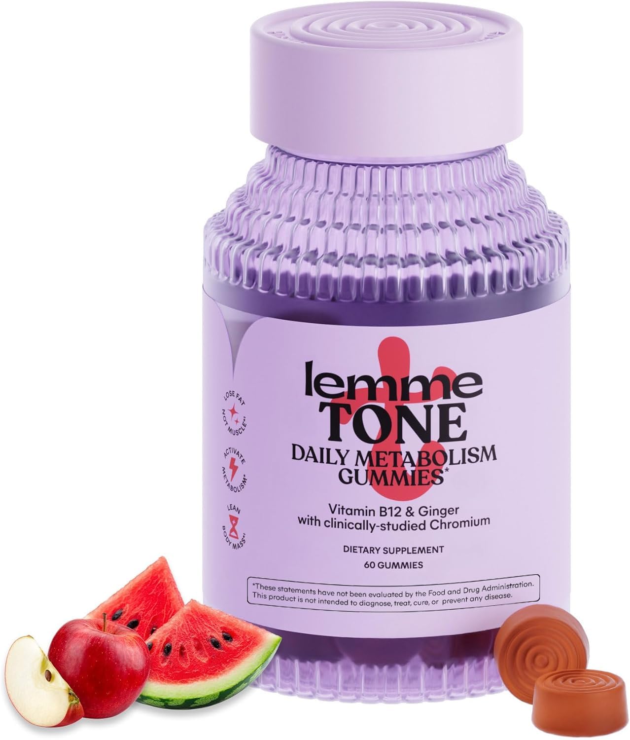 Lemme Tone Metabolism Gummies, Apple Cider Vinegar, Clinically Studied Chromium, B12, Ginger Root Extract, Promote Lean Body Mass - Maple Wellness Supplements