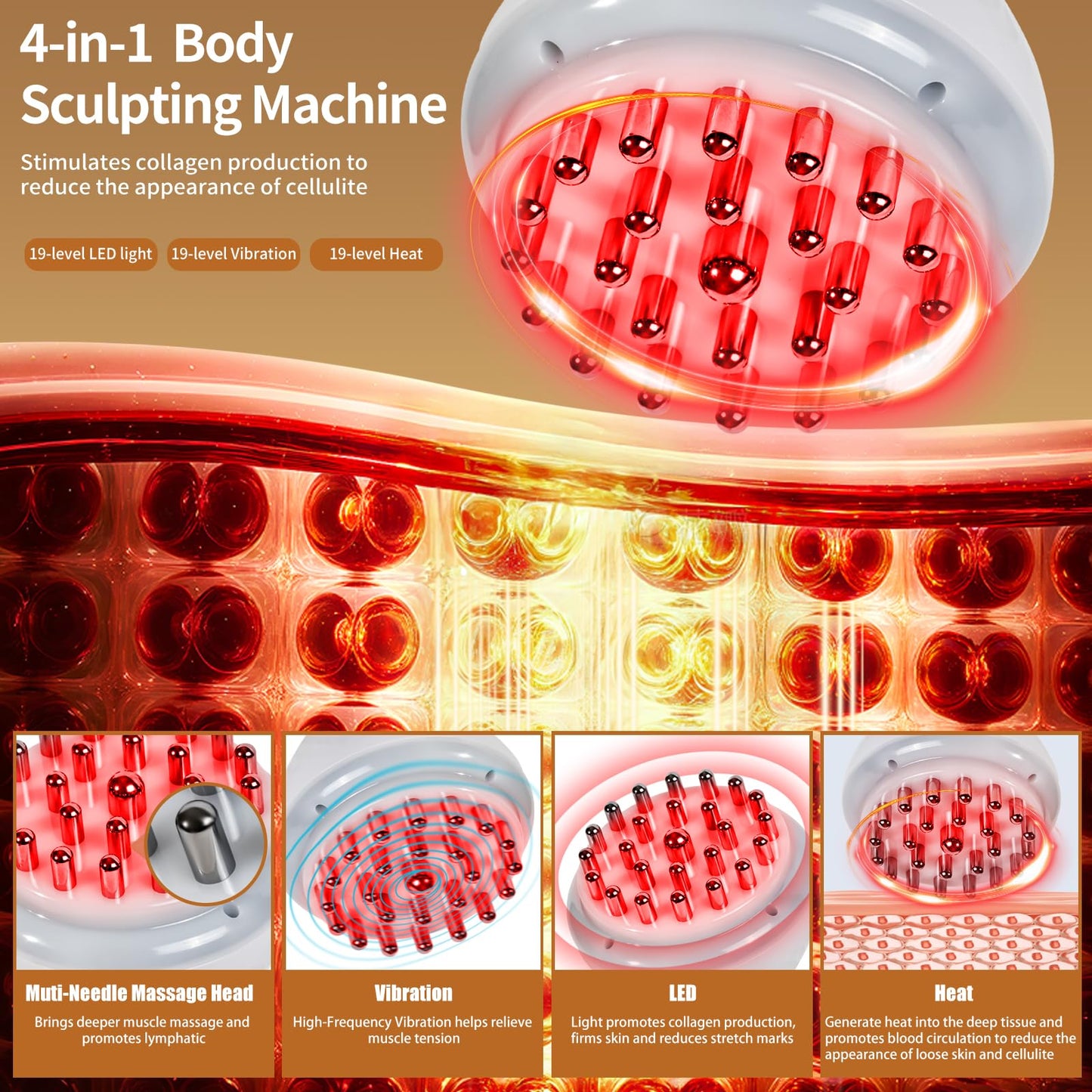 lemonforts Lymphatic Drainage Massager – Portable Cellulite Massage Tool with 19 Intensity Levels for Relaxing Neck, Legs, Arms & Belly - Maple Wellness Supplements