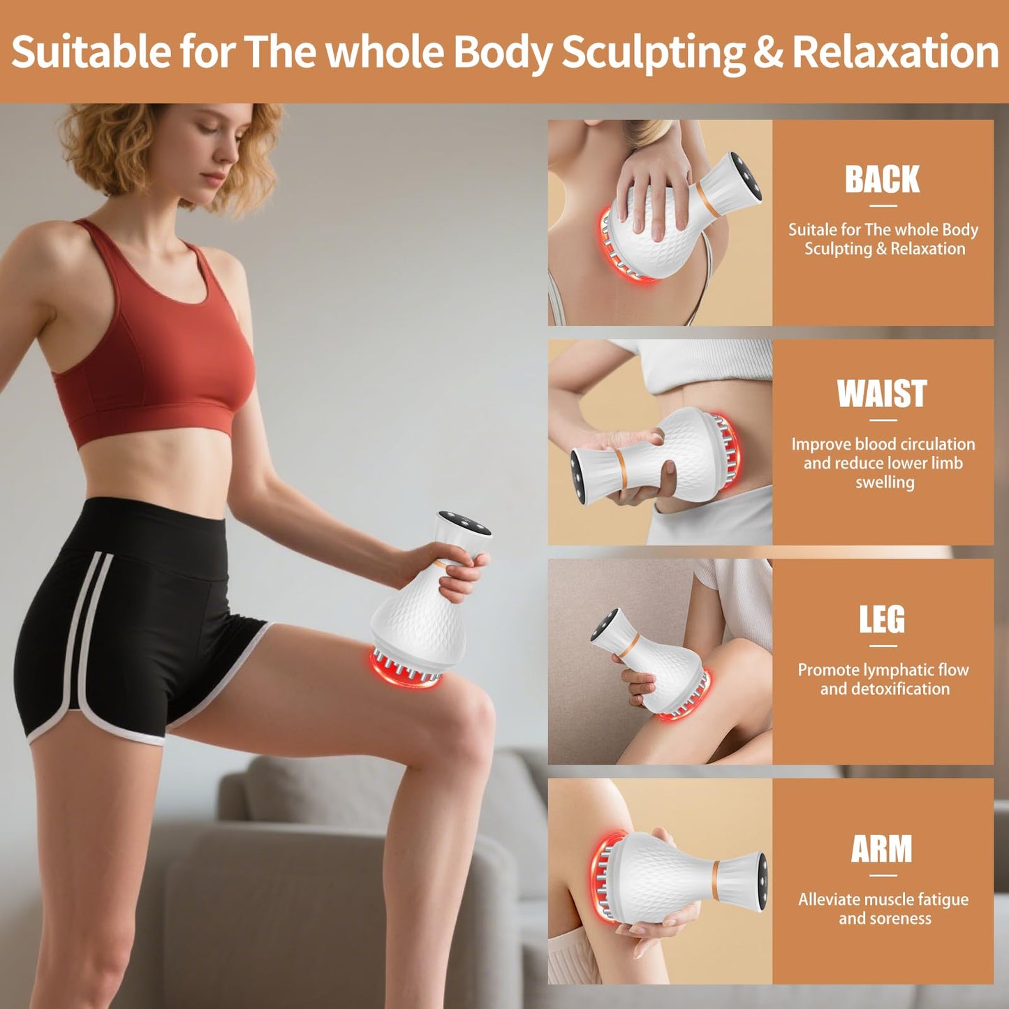 lemonforts Lymphatic Drainage Massager – Portable Cellulite Massage Tool with 19 Intensity Levels for Relaxing Neck, Legs, Arms & Belly - Maple Wellness Supplements