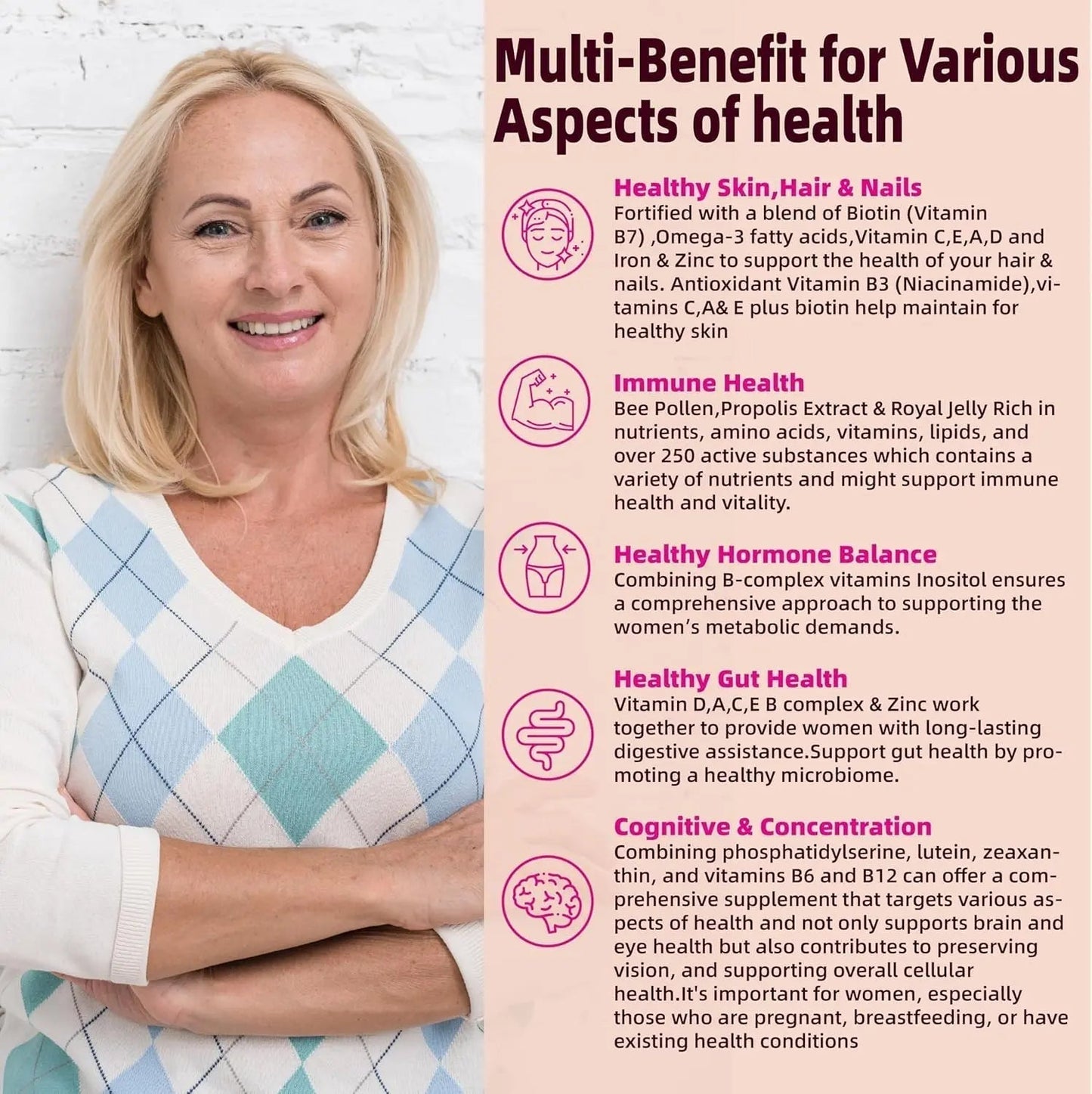 Lerinettia Multivitamin for Women Gummies for 40+ with Omega-3, Niacinamide, B-Complex, Lutein, Iron, Choline, Phosphatidylserine, Vitamin D3 - Maple Wellness Supplements