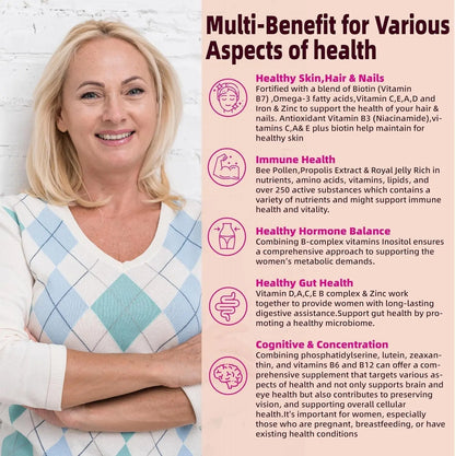 Lerinettia Multivitamin for Women Gummies for 40+ with Omega-3, Niacinamide, B-Complex, Lutein, Iron, Choline, Phosphatidylserine, Vitamin D3 - Maple Wellness Supplements