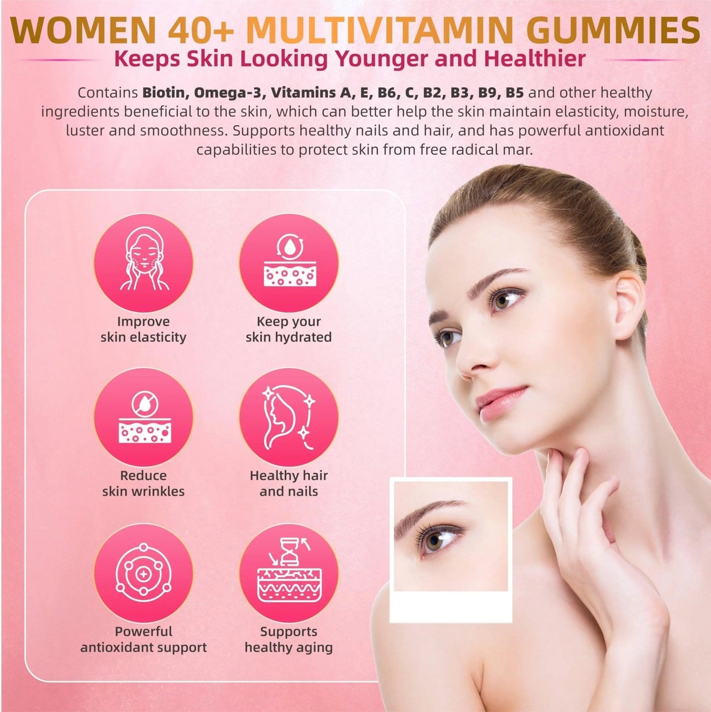 Lerinettia Multivitamin for Women Gummies for 40+ with Omega-3, Niacinamide, B-Complex, Lutein, Iron, Choline, Phosphatidylserine, Vitamin D3 - Maple Wellness Supplements