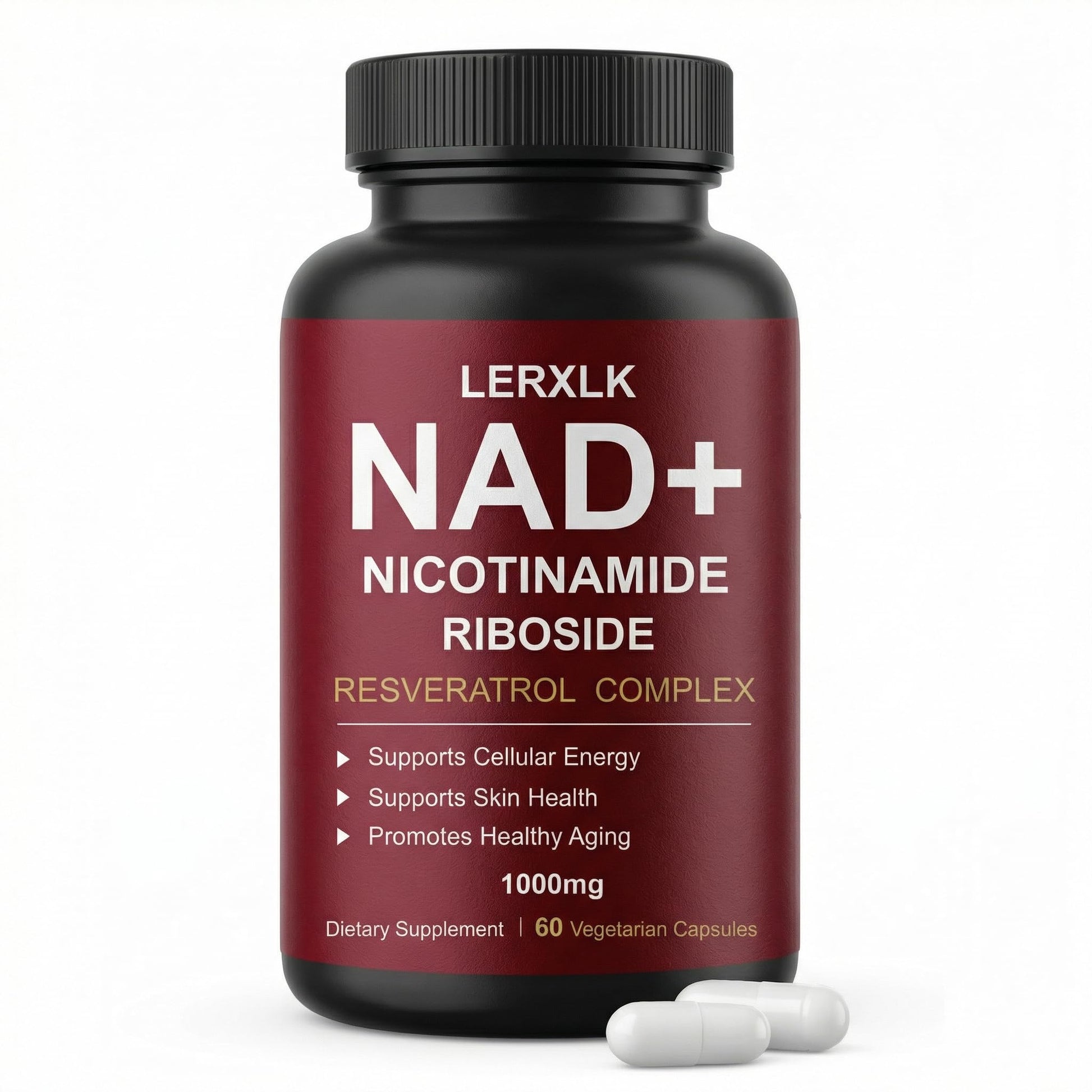 LERXLK NAD+ Supplement 1000mg – Liposomal Nicotinamide Riboside with Resveratrol, Advanced Cellular Energy & Healthy Aging Support, 60 Vegetarian Capsules - Maple Wellness Supplements
