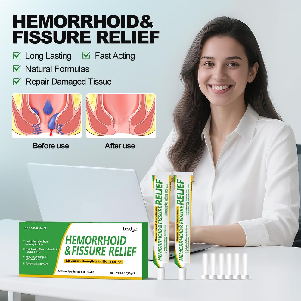 Lesdgo Hemorrhoidal Ointment(2 Pack),Hemorrhoid and Fissure Cream Witch Hazel Maximum Strength Pain Relief,for Itching and Swelling - Maple Wellness Supplements