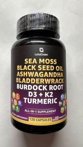 LetaGreen Irish Sea Moss Capsules – 120 Wildcrafted Sea Moss Pills with Black Seed Oil - Maple Wellness Supplements