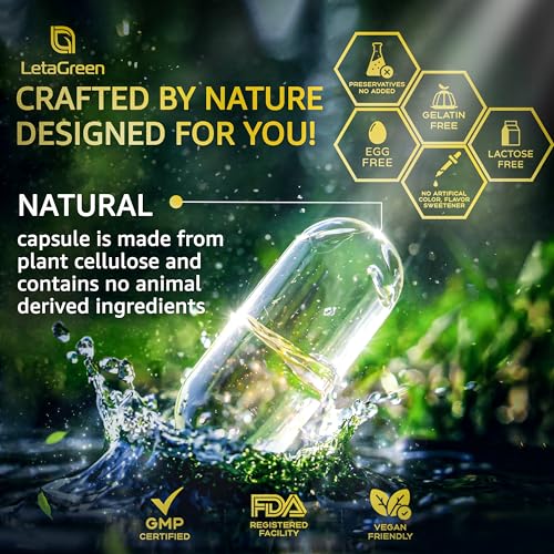 LetaGreen Organic Lions Mane Supplement Capsules - 120 Real Mushrooms Lion's Mane - Maple Wellness Supplements