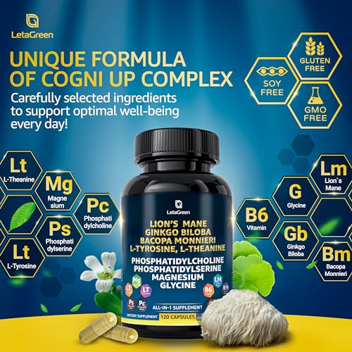 LetaGreen Organic Lions Mane Supplement Capsules - 120 Real Mushrooms Lion's Mane - Maple Wellness Supplements