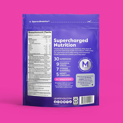 L'Evate You Vitality Daily Greens Powder (28 Servings) 30 Superfoods, 9 Greens - for a Cellular Energy Boost, Powered by M-Charge Complex for All Day Energy (Tart Cherry) - Maple Wellness Supplements