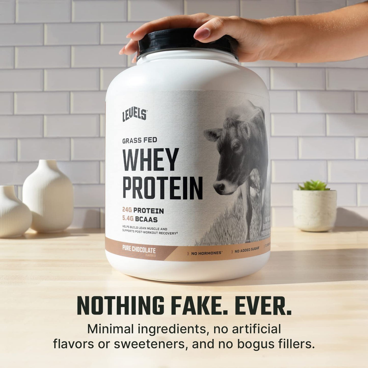 Levels Grass Fed 100% Whey Protein, No Hormones, Pure Chocolate, 5LB - Maple Wellness Supplements