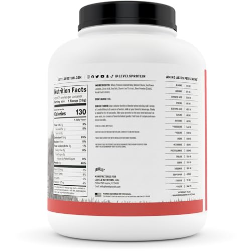 Levels Grass Fed 100% Whey Protein, No Hormones, Strawberry, 5LB - Maple Wellness Supplements
