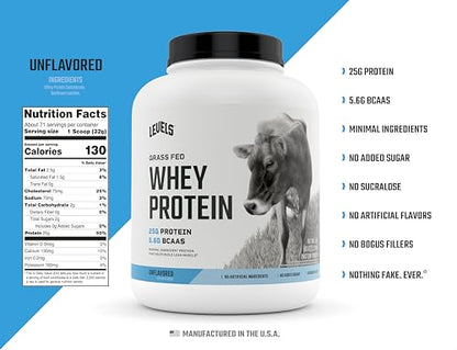 Levels Grass Fed 100% Whey Protein, No Hormones, Unflavored, 5LB - Maple Wellness Supplements