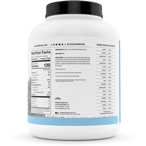 Levels Grass Fed 100% Whey Protein, No Hormones, Unflavored, 5LB - Maple Wellness Supplements