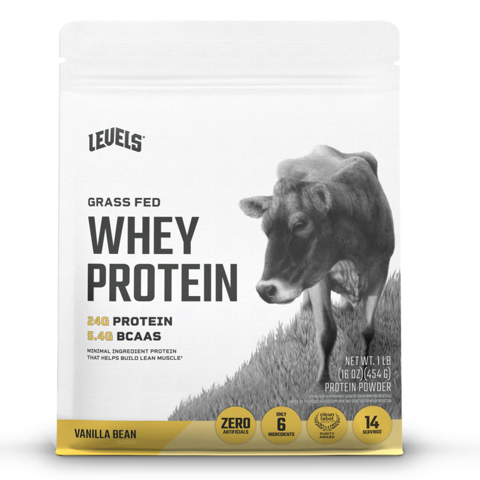 Levels Grass Fed Whey Protein Powder, No Artificials, 24G of Protein, Vanilla Bean, 1LB - Maple Wellness Supplements