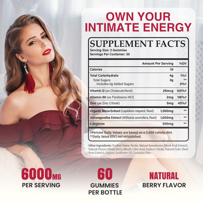 Libido Booster for Women with 1500mg Maca & 1000mg Ashwagandha, Vitamin D & B6, for Energy, Mood - Strongest Female Libido Booster + Hormone Balance for Women Cortisol Reducer | 0 Sugar, 60 Gummies - Maple Wellness Supplements