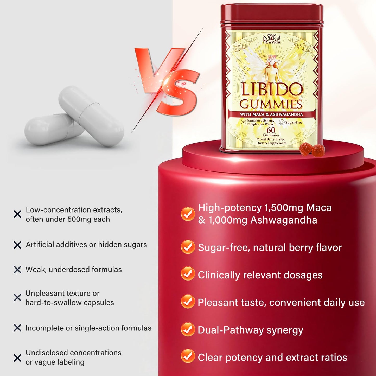 Libido Booster for Women with 1500mg Maca & 1000mg Ashwagandha, Vitamin D & B6, for Energy, Mood - Strongest Female Libido Booster + Hormone Balance for Women Cortisol Reducer | 0 Sugar, 60 Gummies - Maple Wellness Supplements