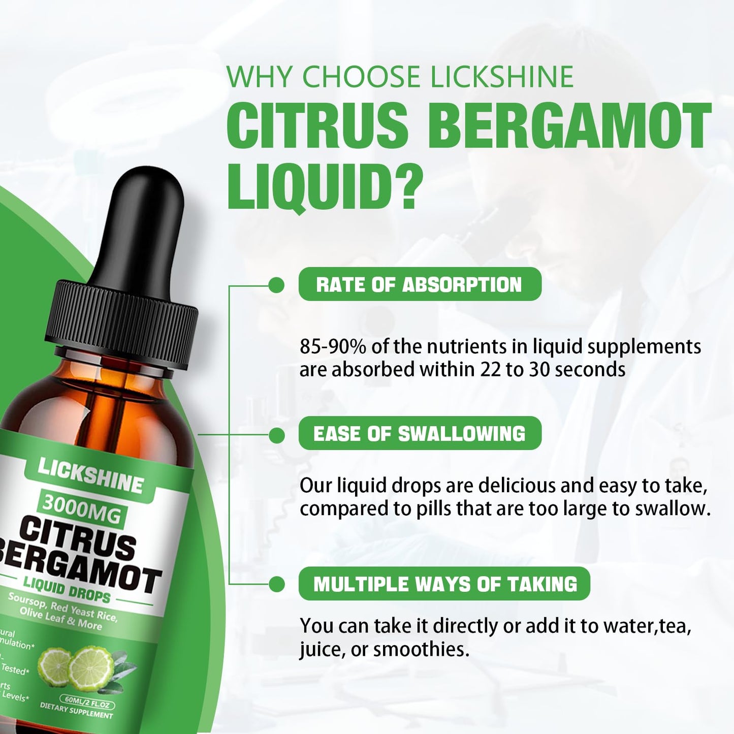 lickshine 2 Pack 3000mg Citrus Bergamot Liquid Drops - High Absorption - Cholesterol Lowering Supplement for Immune Support Anti-Aging, - Maple Wellness Supplements