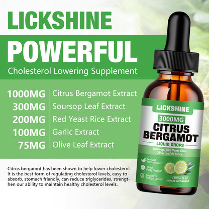 lickshine 2 Pack 3000mg Citrus Bergamot Liquid Drops - High Absorption - Cholesterol Lowering Supplement for Immune Support Anti-Aging, - Maple Wellness Supplements