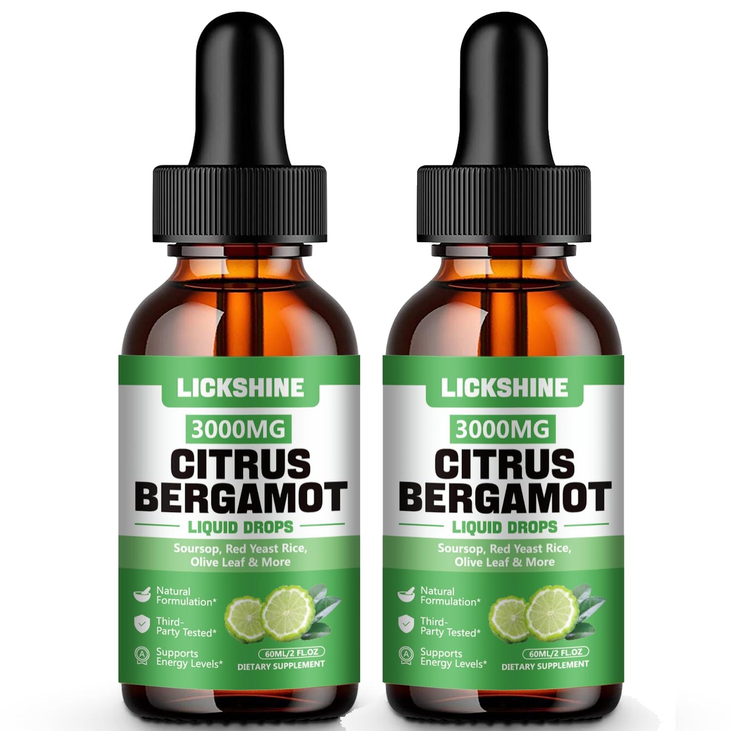 lickshine 2 Pack 3000mg Citrus Bergamot Liquid Drops - High Absorption - Cholesterol Lowering Supplement for Immune Support Anti-Aging, - Maple Wellness Supplements