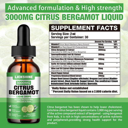 lickshine 2 Pack 3000mg Citrus Bergamot Liquid Drops - High Absorption - Cholesterol Lowering Supplement for Immune Support Anti-Aging, - Maple Wellness Supplements