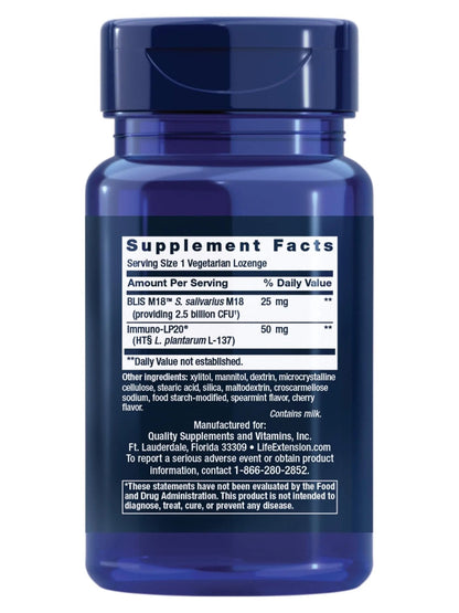 Life Extension FLORASSIST® Probiotic Oral Hygiene, Oral probiotic for Teeth and Gums, pH Levels, Dental Hygiene, Immune Support, BLIS M18™, Once Daily, Gluten Free, Vegetarian, 30 lozenges - Maple Wellness Supplements