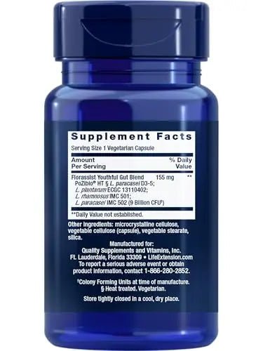 Life Extension FLORASSIST® Probiotic Youthful Gut, Healthy Aging Supplement, postbiotic and probiotic Blend, Heart and Gut Health, Non-GMO, 1-Daily, Gluten-Free, Vegetarian, 30 Capsules - Maple Wellness Supplements