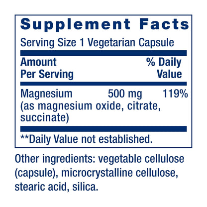Life Extension Magnesium Caps, 500 mg, Magnesium Oxide, Citrate, and Succinate, Heart Health, Healthy Bones, Metabolism Support, 100 Vegetarian Capsules - Maple Wellness Supplements