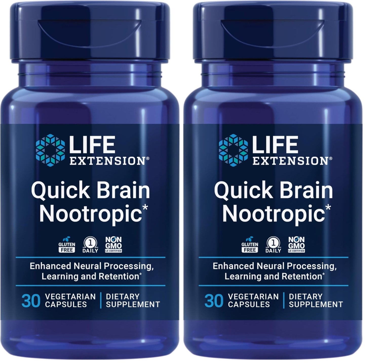 Life Extension Quick Brain Nootropic, Fast Thinking, Learning, Concentration, Lutein, zeaxanthin, gotu kola, bacopa, Gluten Free, Non-GMO, Vegetarian, 1 Daily, 30 Capsules, (Pack of 2) - Maple Wellness Supplements