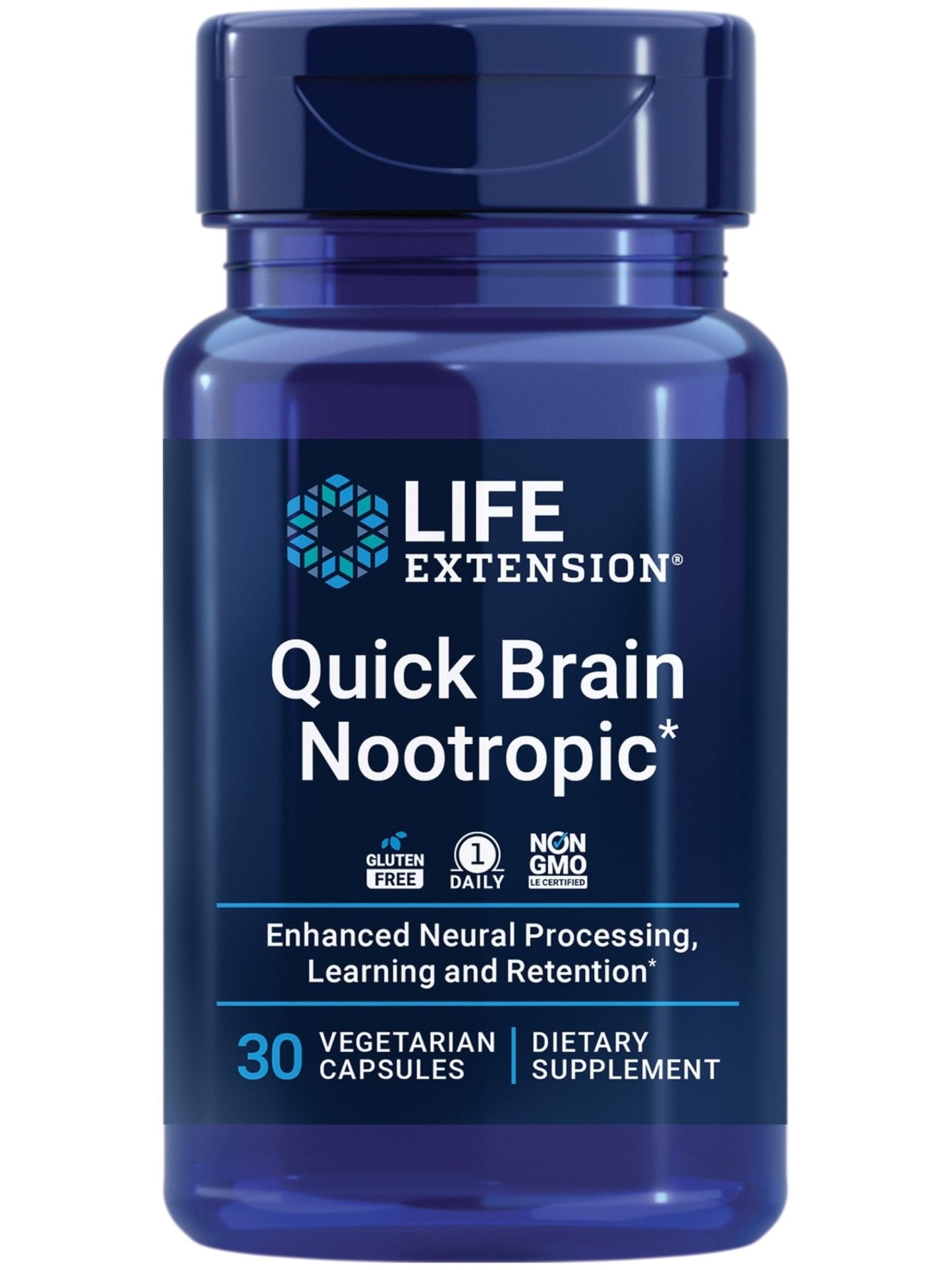 Life Extension Quick Brain Nootropic, Fast Thinking, Learning, Concentration, Lutein, zeaxanthin, gotu kola, bacopa, Gluten Free, Non-GMO, Vegetarian, 1 Daily, 30 Capsules - Maple Wellness Supplements