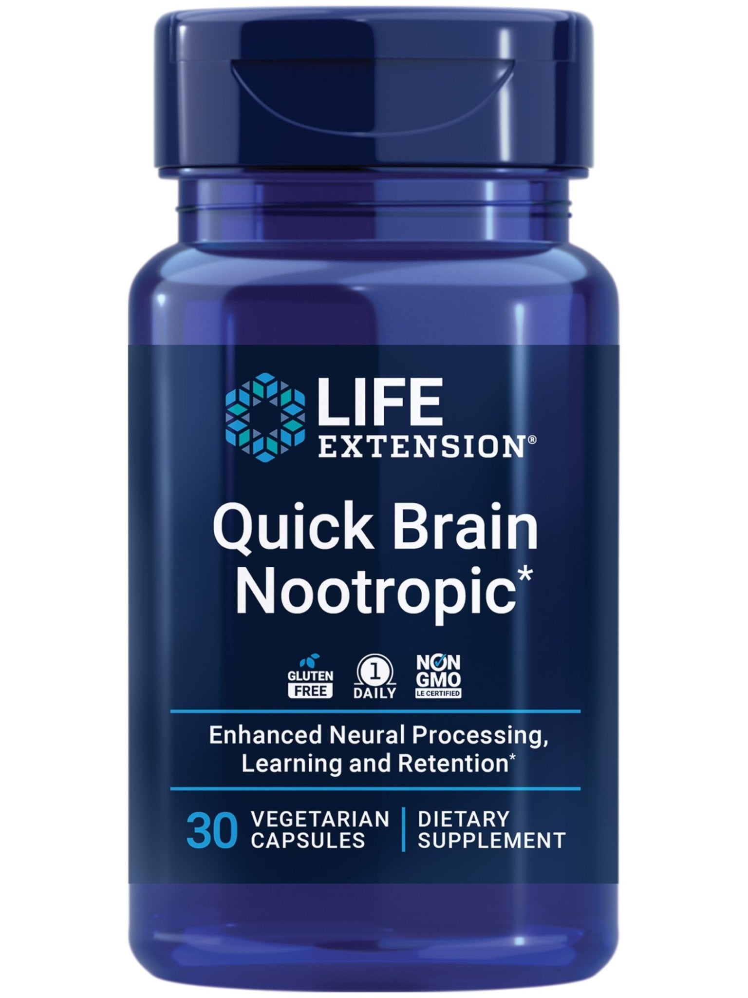 Life Extension Quick Brain Nootropic, Fast Thinking, Learning, Concentration, Lutein, zeaxanthin, gotu kola, bacopa, Gluten Free, Non-GMO, Vegetarian, 1 Daily, 30 Capsules - Maple Wellness Supplements