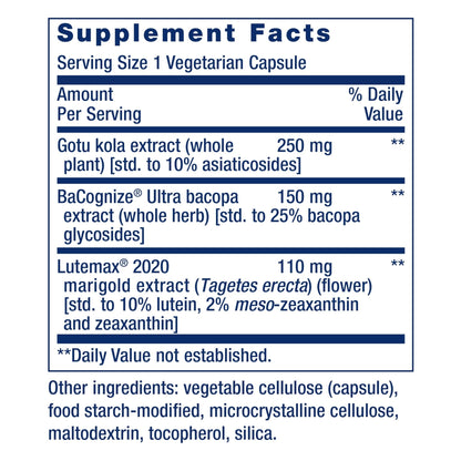 Life Extension Quick Brain Nootropic, Fast Thinking, Learning, Concentration, Lutein, zeaxanthin, gotu kola, bacopa, Gluten Free, Non-GMO, Vegetarian, 1 Daily, 30 Capsules - Maple Wellness Supplements