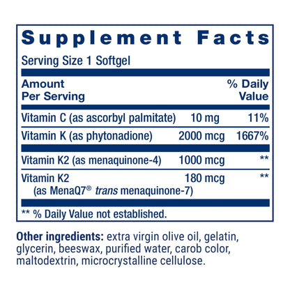 Life Extension Super K, Vitamin K Supplement, 2000 Mcg Vitamin K and 1180 Mcg Vitamin K2, Heart Health, Once-Daily, 90 Softgels - Maple Wellness Supplements