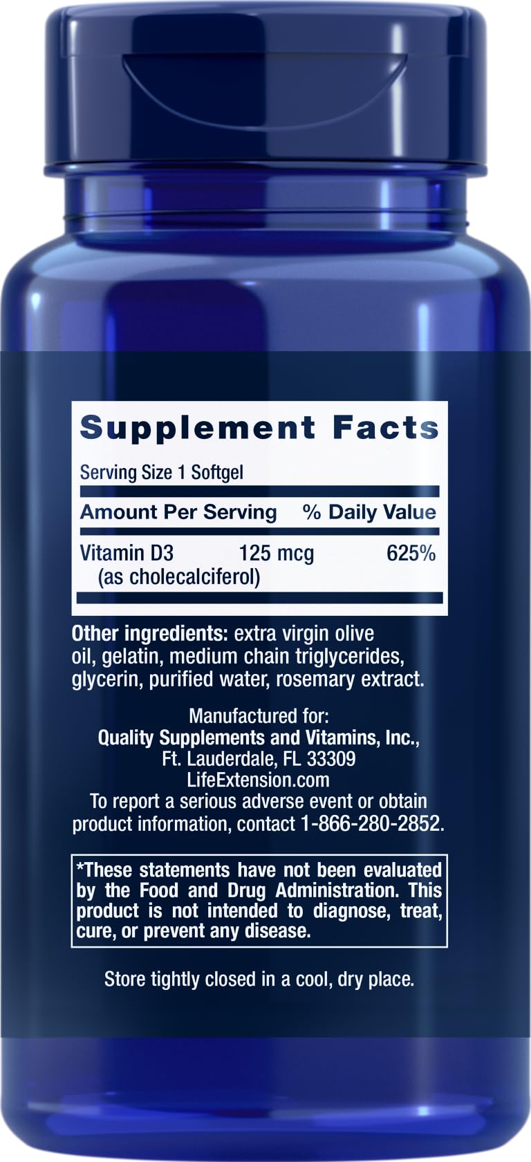 Life Extension Vitamin D3 5000 IU, 120 Softgels, 125mcg - Maple Wellness Supplements