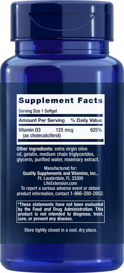 Life Extension Vitamin D3 5000 IU, 120 Softgels, 125mcg - Maple Wellness Supplements