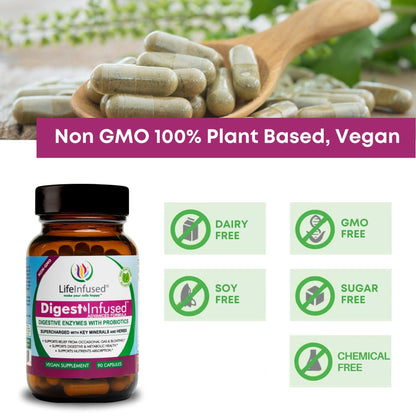 Life Infused Digestive Enzymes with Probiotics – 21 Plant-Based Enzymes with Bromelain, Papain, Amylase & Protease – Digestive Support for Gas & Bloating – - Maple Wellness Supplements