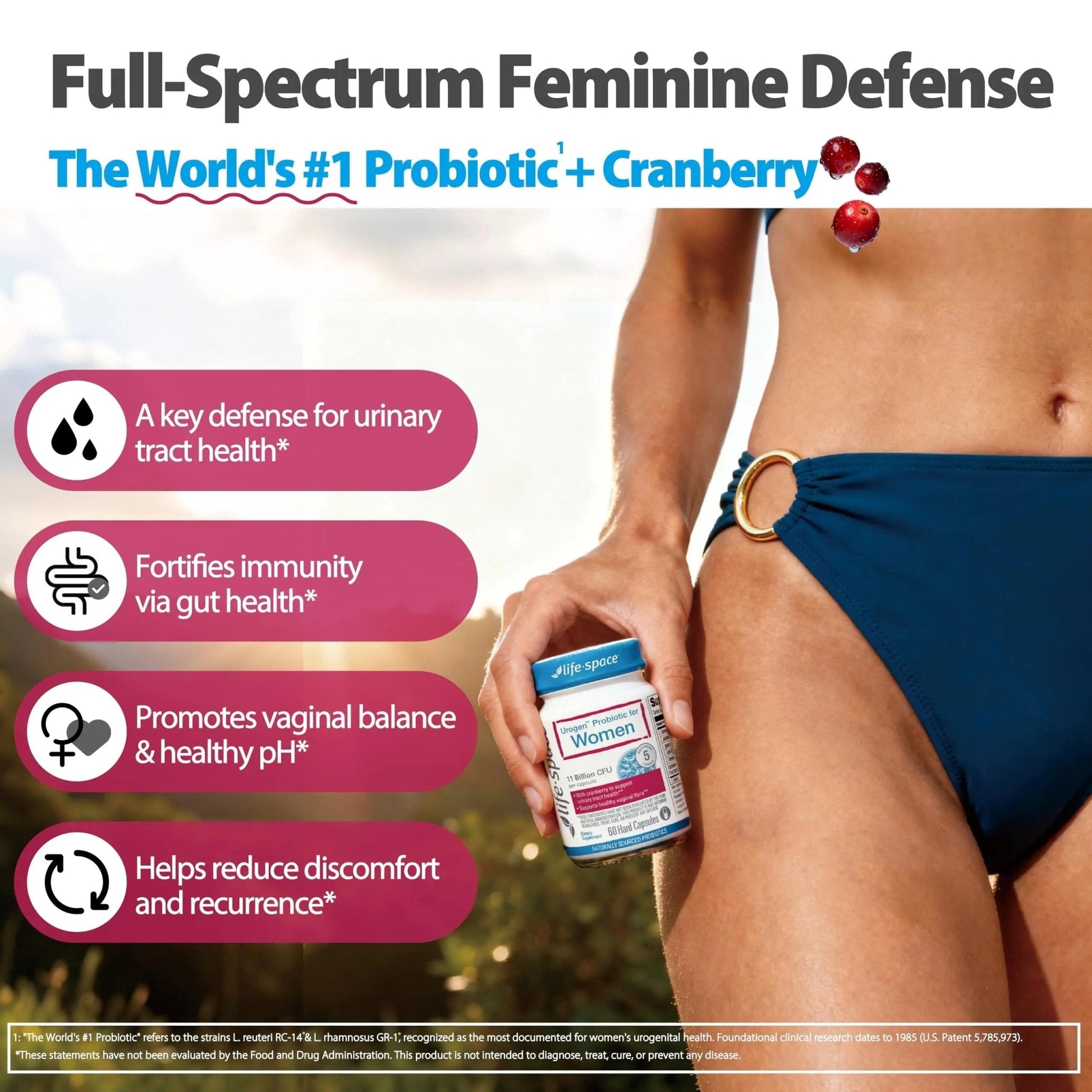 Life-Space Urogen Probiotics for Women, Probiotics+Cranberry, 2 Month Serving, Women's Probiotic for PH Balance, Urinary Tract, Digestive & Immune Health, Lactobacillus reuteri, Non-GMO, 60 Ct - Maple Wellness Supplements