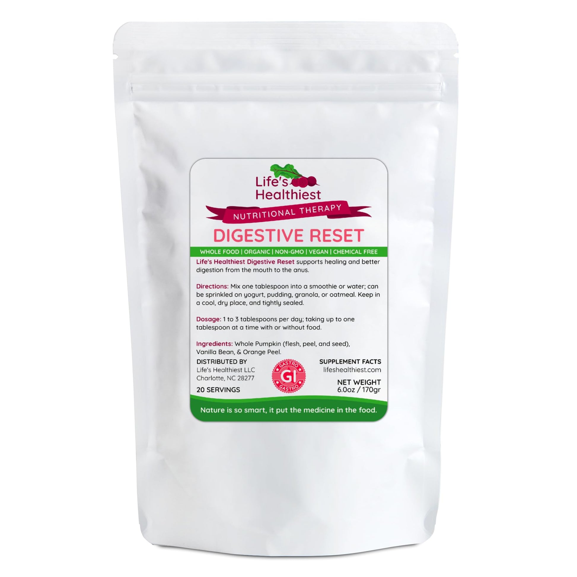 Life's Healthiest Digestive Reset Whole Food Therapy Powder Blend - 100% bioavailable nutrients from Whole Food. Organic, Plant-Based, Non-GMO, Clean and raw. 60 Servings. - Maple Wellness Supplements