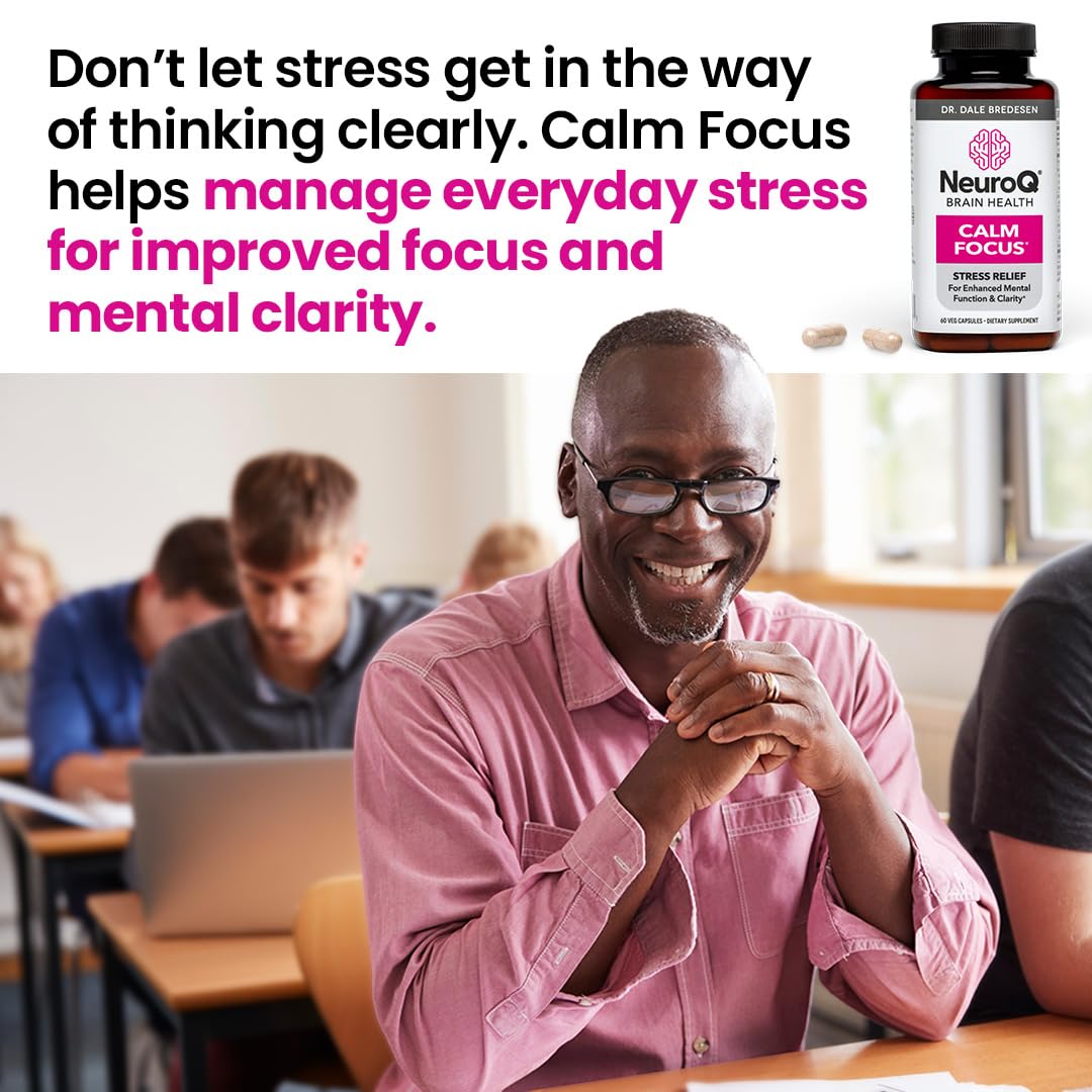 LifeSeasons NeuroQ Calm Focus Capsules - Stress Relief Supplement - Supports Mental Function & Relaxation - Sensoril Ashwagandha, Magnesium, GABA, L-Theanine, Andean Cocoa & Kava Kava - 60 Capsules - Maple Wellness Supplements
