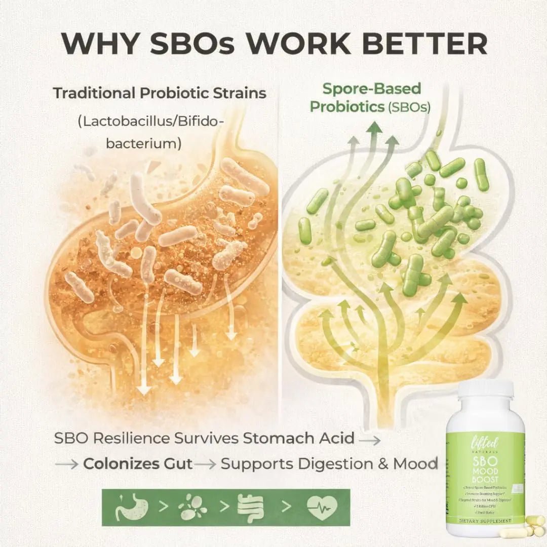 Lifted Naturals Spore Based Probiotic Probiotics - SBO Mood Boost - Spore/Soil-Based - Digestion & Natural Mood Support - Histamine-Free - 60 Day Supply, Non-GMO, Dairy-Free, Gluten-Free, Vegan - Maple Wellness Supplements