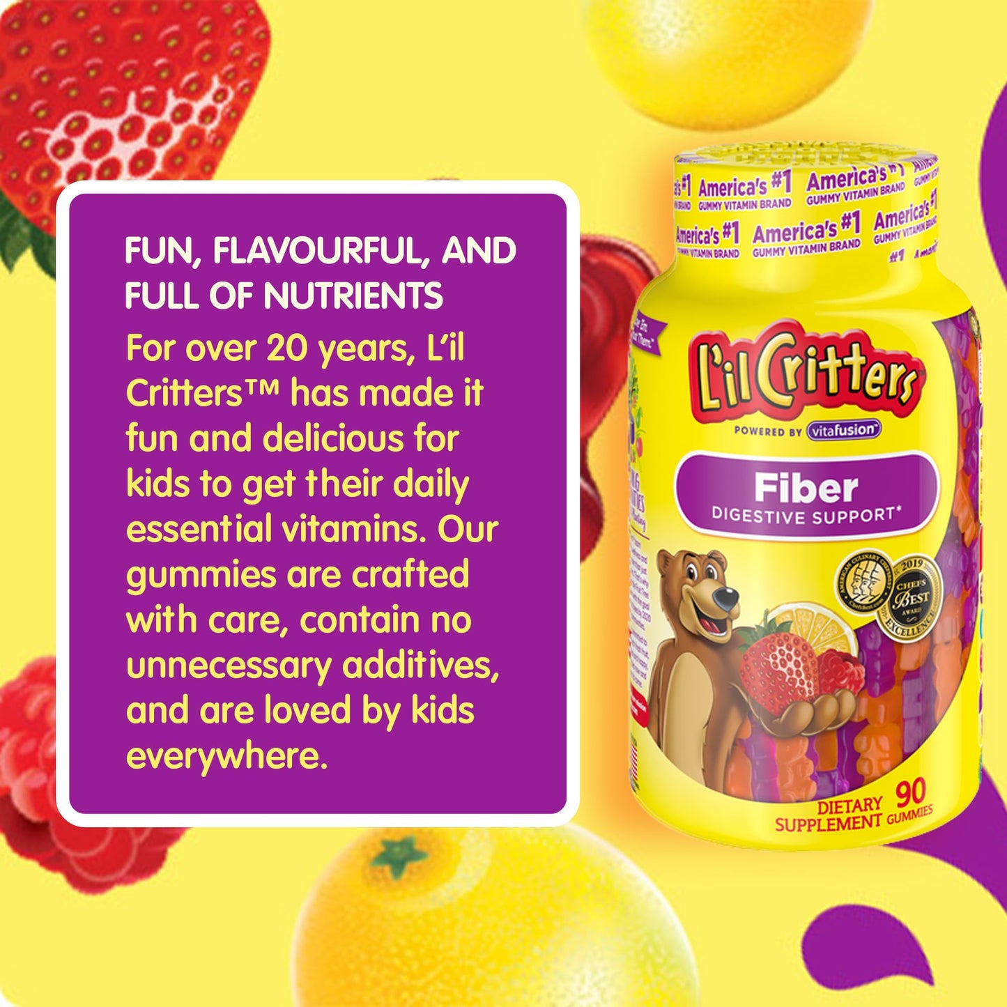 L’il Critters Fiber Daily Gummy Supplement for Kids, for Digestive Support, Berry and Lemon Flavors, 90 Gummies - Maple Wellness Supplements